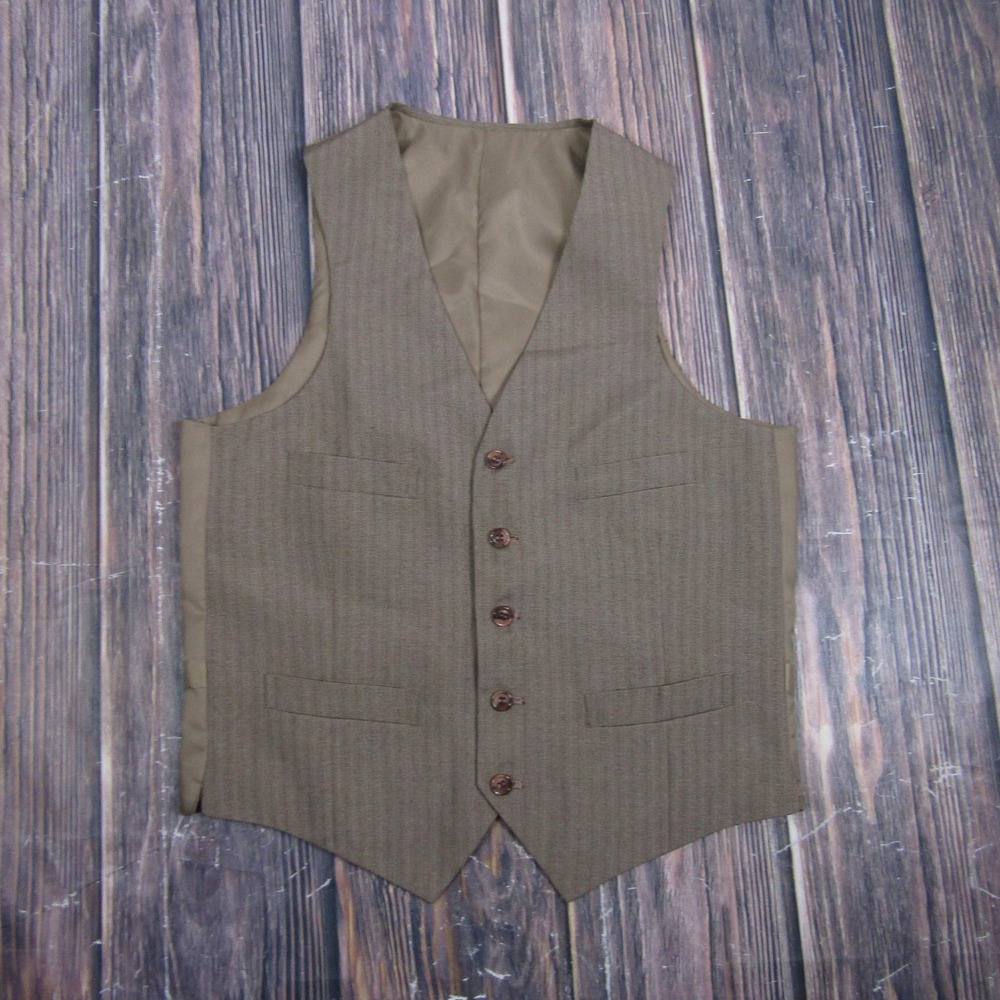 Suit Vest Mens 38 Brown Striped 3 Piece Belted Formal Waistcoat Business